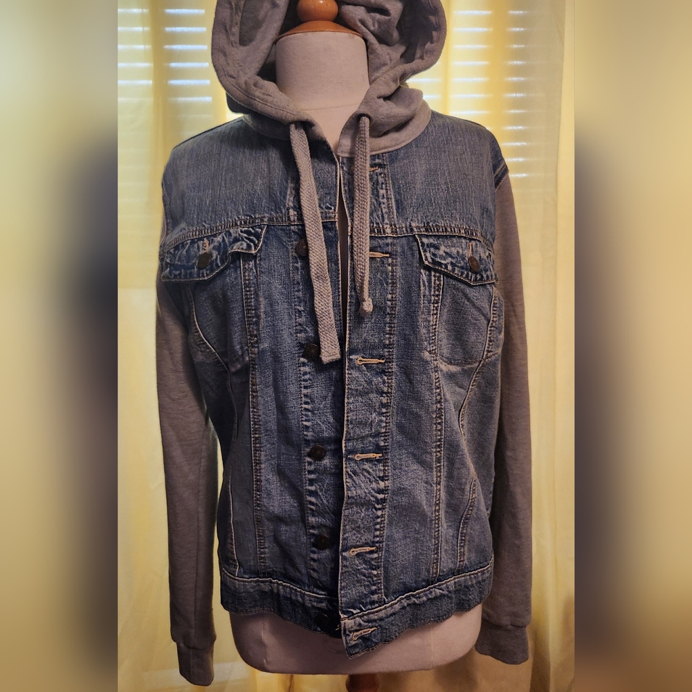 H&M Divided mens Light Blue Denim Gray Sweatshirt Jacket Sz Lg